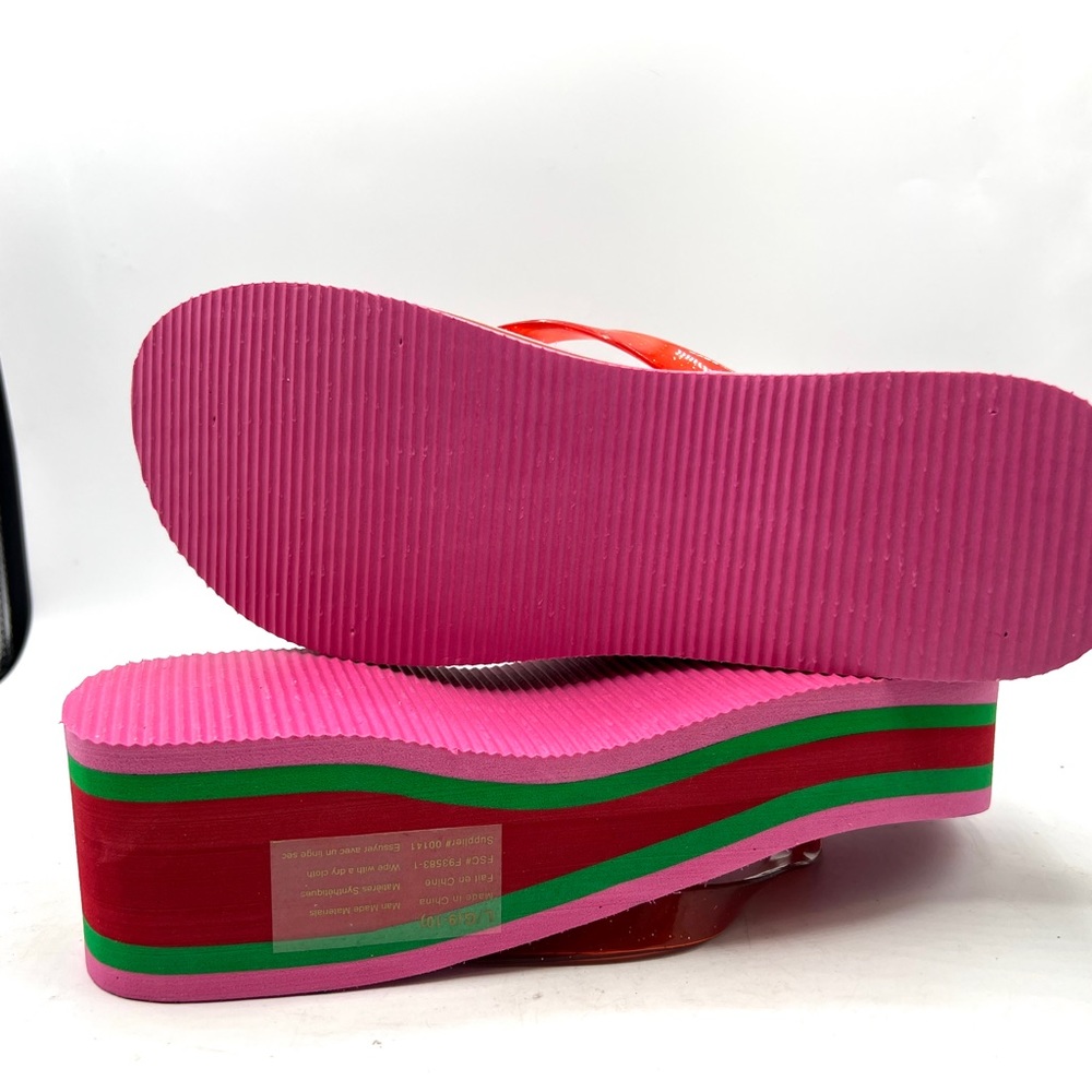 Fruit Flip Flops  sz 9/10. NWT.  Rubber.  Pink red green. 2.5” heels - Picture 5 of 6